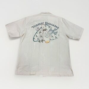 Tommy Bahama Paradise Pinup Camp Shirt Sz S Silk Bowling Retro Girl Embroidered